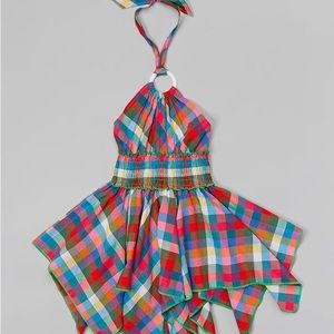Plaid Handkerchief Hem Summer Halter dress 2T